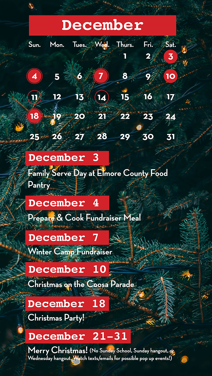 December 2022 youth calendar